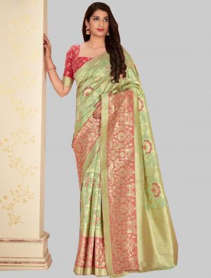 Light Green Banarasi Silk Designer Saree small FABSA20254