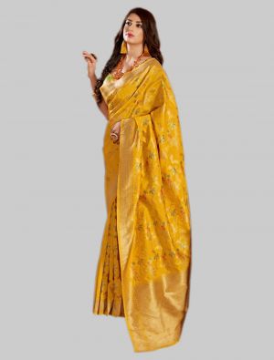 Yellow Silk Designer Saree small FABSA20055