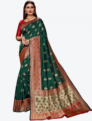 Green Banarasi Silk Designer Saree small FABSA20835