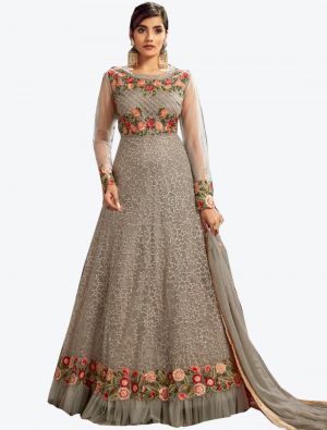 Grey Butterfly Net Floor Length Suit with Dupatta small FABSL20269