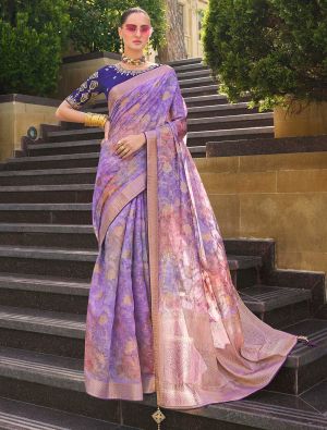 Lavender Jacquard Silk Elegant Saree With Woven Work