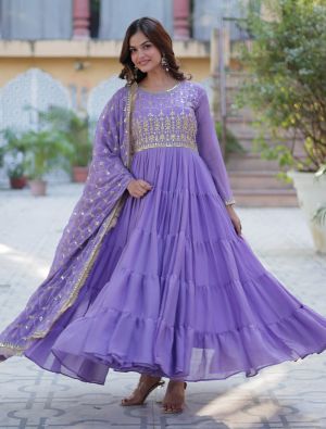 lavender star georgette anarkali gown with dupatta fabgo20359