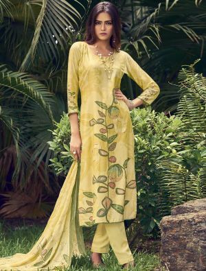 Lemon Yellow Muslin Digital Printed Elegant Salwar Kameez small FABSL22027