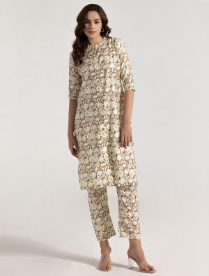 light brown rayon printed co ord set swatch fabku21122