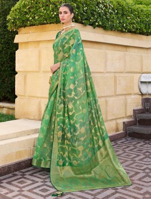 Light Green Jacquard Silk Elegant Saree With Woven Work