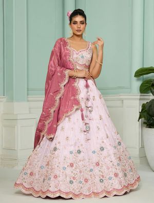 Light Pink Tissue Embroidered Designer Lehenga Choli small FABLE20512