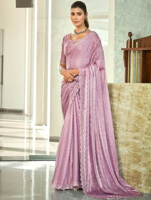 Light Purple Solid Color Silk Blend Saree With Adorned Border