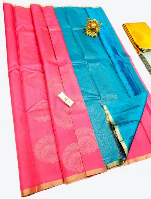 Pink Pure Kanchipuram Handloom Silk Festive Wear Designer Saree small FABSA21387