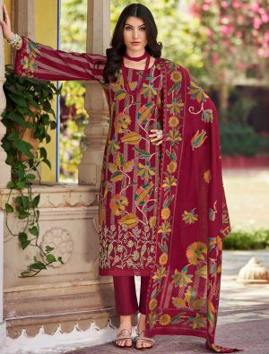 Maroon Muslin Floral Printed Ready To Wear Salwar Kameez FABSL22216