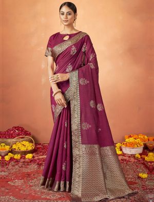 Maroon Tussar Silk Festive Wear Woven Saree
