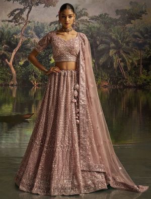 Mauve Taupe Soft Net Wedding Wear Designer Lehenga Choli small FABLE20480