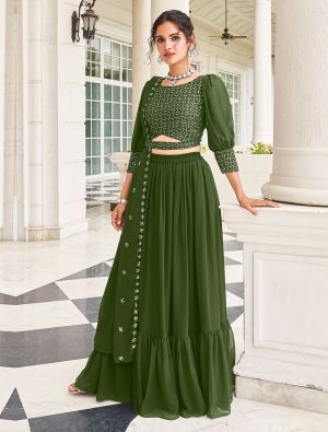 Mehendi Green Georgette Ready To Wear Lehenga In 42 Size small FABLE20365