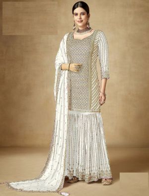 Milky White Chinon Semi Stitched Sharara Suit small FABSL21773