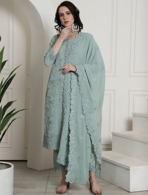 Mint Green Georgette Salwar Kameez With Resham Thread Work small FABSL21634