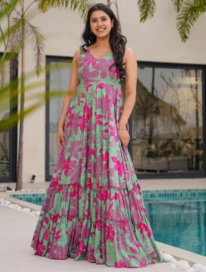 mint green rayon flared trendy gown   fabgo20366