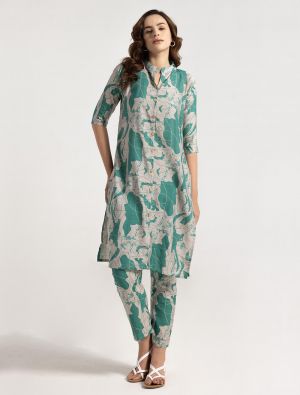 mint green rayon printed co ord set swatch fabku21124