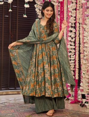 Moss Green Muslin Elegant Readymade Salwar Kameez FABSL21973