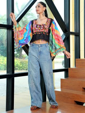 multicolor cotton kutch embroidered festive short top fabku21142