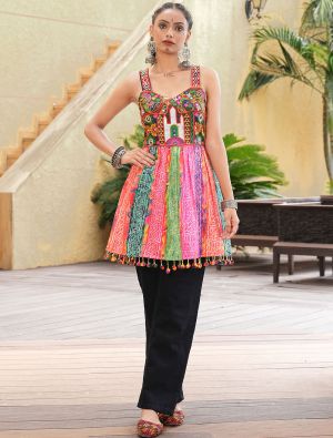 multicolor crepe kutch embroidered festive tunic fabku21137