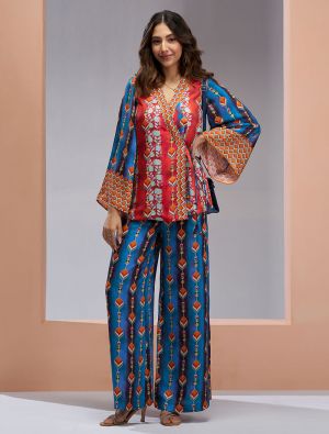 multicolor muslin silk stylish co ord set fabku21096