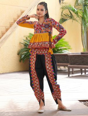 mustard crepe navratri special top with bottom fabku21128