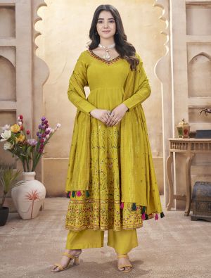 Mustard Roman Silk Ready To Wear Palazzo Suit FABSL22092