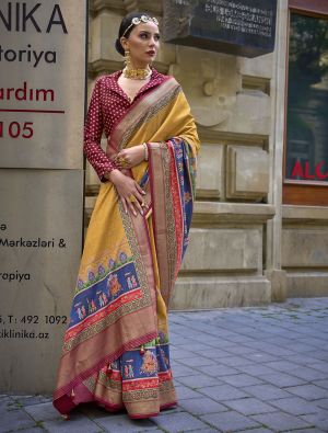 Mustard Yellow Art Silk Premium Designer Saree