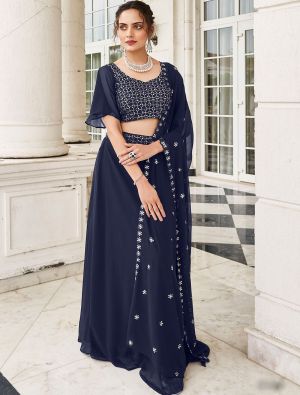 Navy Blue Georgette Ready To Wear Lehenga In 42 Size small FABLE20368