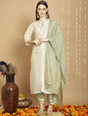 Off White Chanderi Silk Semi Stitched Salwar Suit small FABSL21728