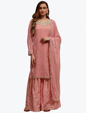 Onion Pink Premium Georgette Party Wear Designer Palazzo Suit small FABSL20840