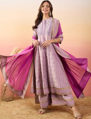 Onion Pink Silk Blend Embroidered Readymade Salwar Kameez FABSL21956