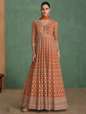 Orange Georgette Pre Stitched Anarkali Suit In XL small FABSL22118