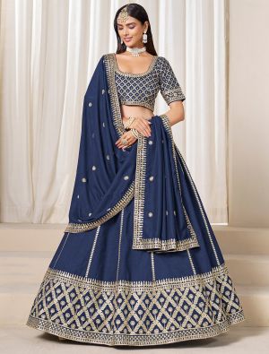 Oxford Blue Art Silk Embroidered Lehenga Choli small FABLE20475