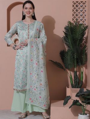 Pastel Green Satin Digital Printed Salwar Suit small FABSL21833