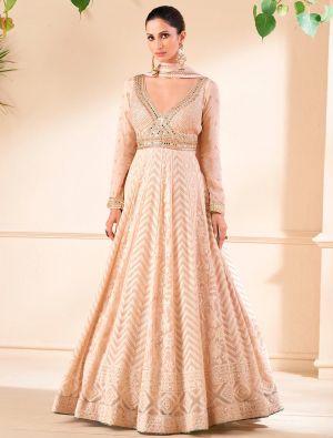 Pastel Peach Georgette Semi Stitched Designer Anarkali Suit small FABSL21841