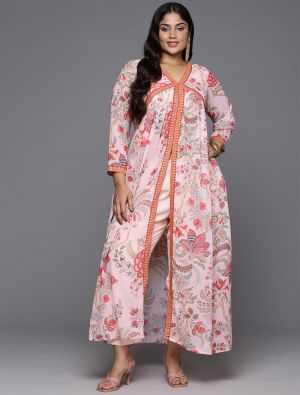 pastel pink poly georgette elegant plus size dress fabku21101