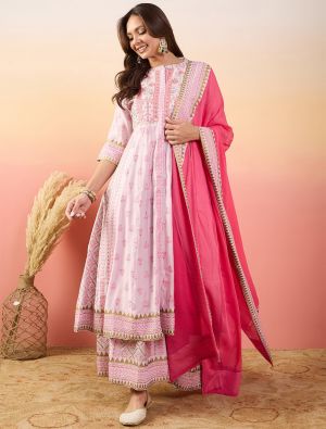 Pastel Pink Silk Blend Embroidered Readymade Salwar Kameez FABSL21957