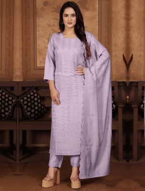 Pastel Purple Chanderi Cotton Readymade Salwar Kameez FABSL21971