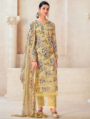 Pastel Yellow Pure cotton Salwar Kameez With Crosio Lace small FABSL21603