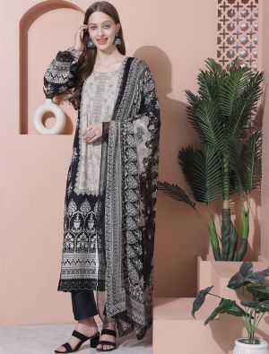 Patterned Black Pure Cotton Digital Printed Salwar Suit small FABSL21827