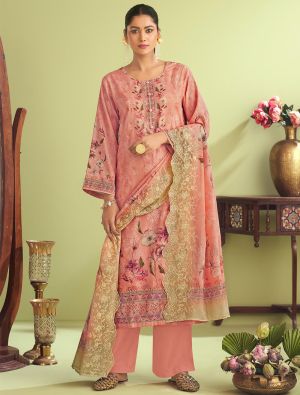 Peach Muslin Embroidered Ready To Wear Salwar Kameez FABSL22238