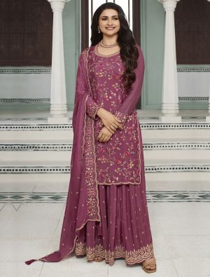 Pink Blooming Chinon Silk Semi Stitched Sharara Suit small FABSL21785
