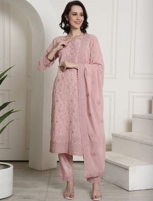 Pink Georgette Salwar Kameez With Resham Thread Work small FABSL21635