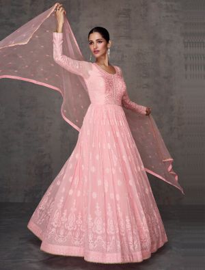 Pink Georgette Semi Stitched Elegant Anarkali Suit FABSL21715