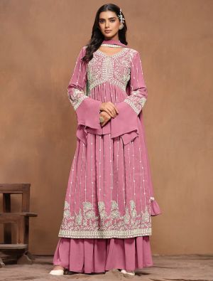 Pink Georgette Semi Stitched Palazzo Suit small FABSL21925