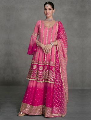 Pink Georgette Stitched Palazzo Suit In 42 Size small FABSL21862