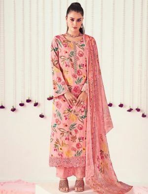Pinkish Peach Pure cotton Salwar Kameez With Crosio Lace small FABSL21604