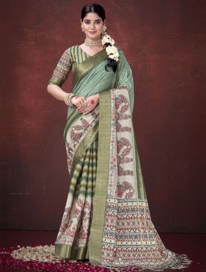 Pista Green Habotai Silk Traditional Pattern Saree