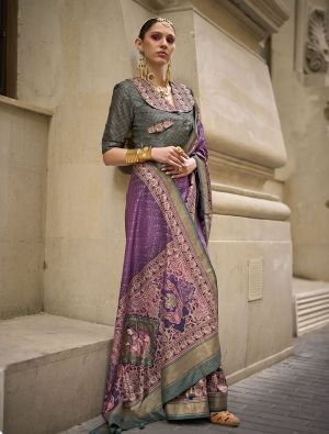 Purple Art Silk Premium Designer Saree