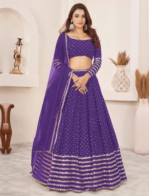 Purple Georgette Lehenga Choli with Zari And Sequins small FABLE20422